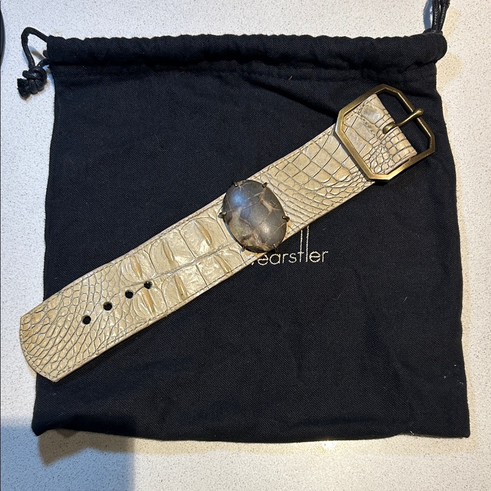 Kelly Wearstler Crocodile Leather Bracelet with Stone Accent, Brass Buckle